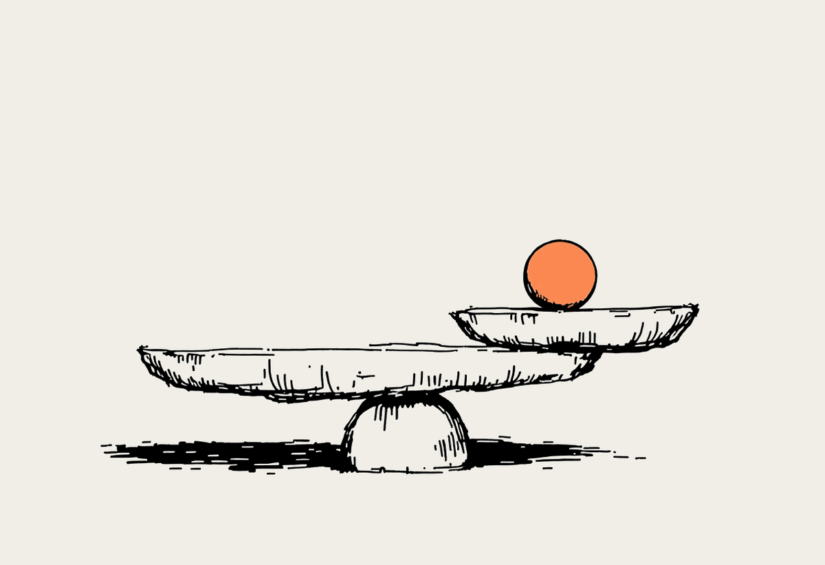 Balance scale comparing two AI platform options, illustrated in hand-drawn ink style