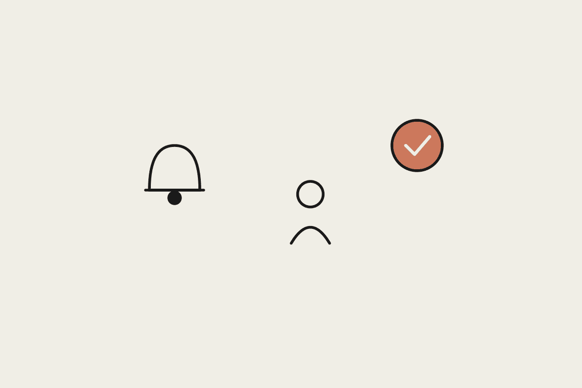 A bell, a person and a check mark representing an internal AI help channel