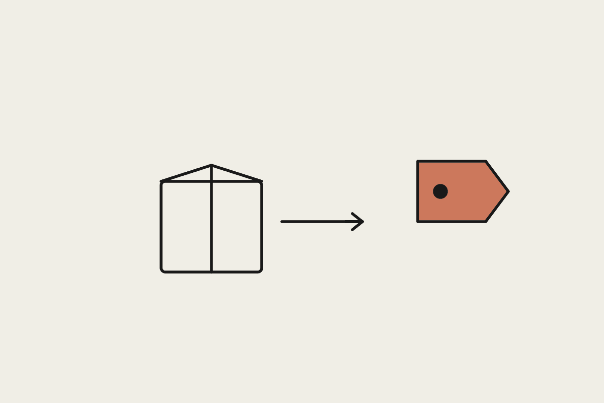 A box, an arrow and a price tag representing the hidden cost of switching away from a locked-in AI tool