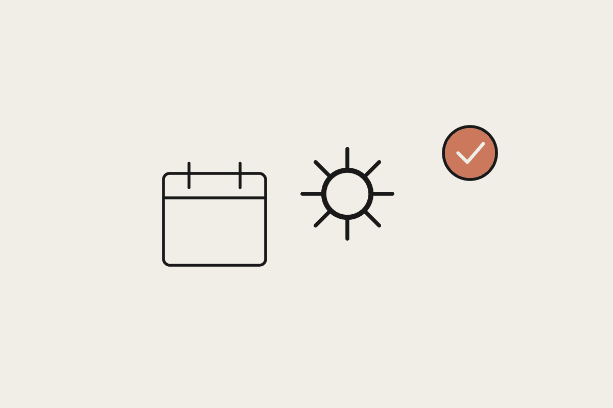A calendar, a gear and a check mark representing a monthly AI workflow retrospective