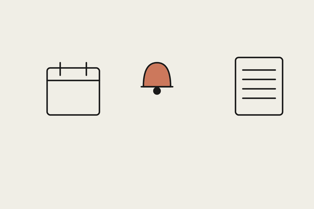 A calendar, a terracotta bell, and a document