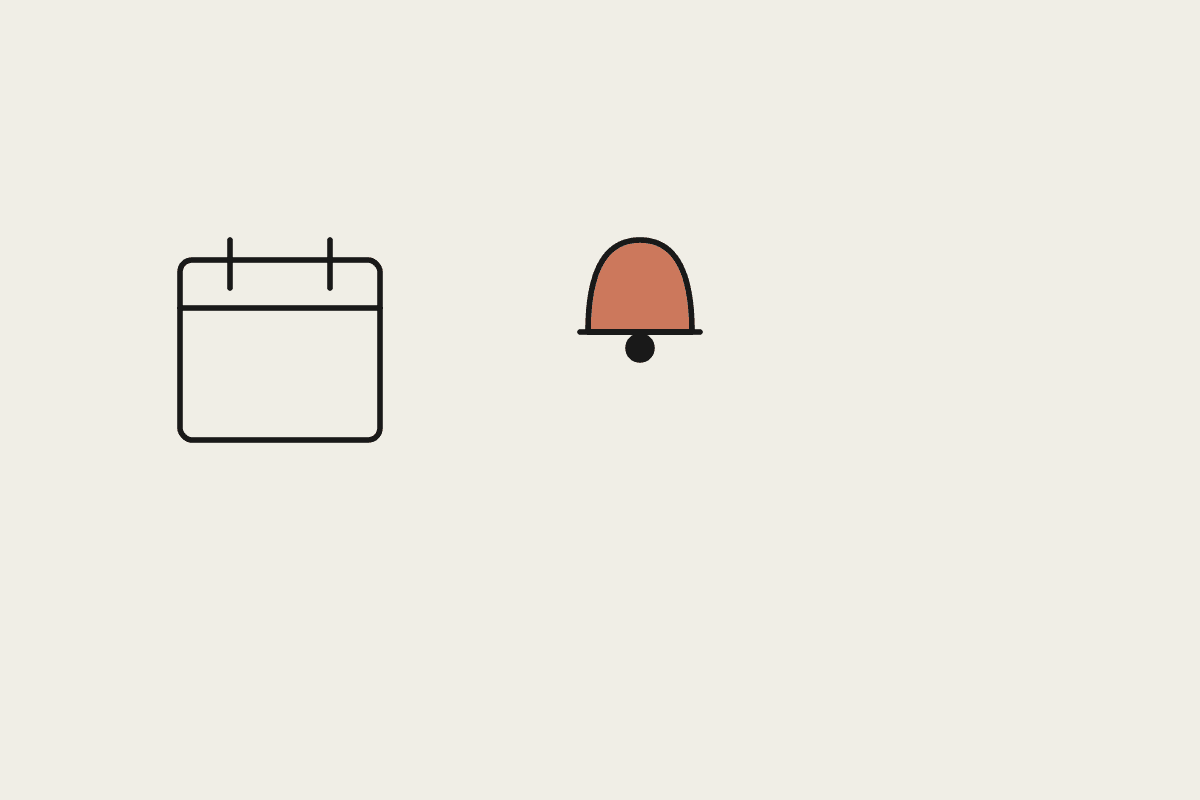 A calendar beside a terracotta bell, representing a no-show appointment follow-up sequence