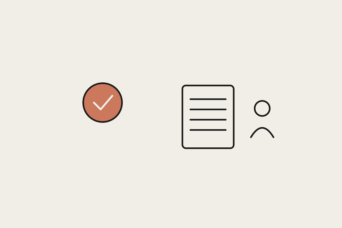 A check mark, a document and a person representing an AI readiness assessment