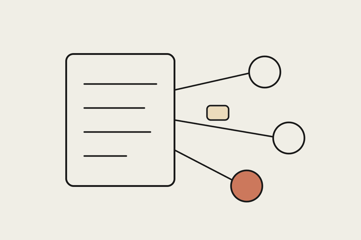 A checklist card connected by lines to three round connector nodes, one highlighted, representing new workflow integrations