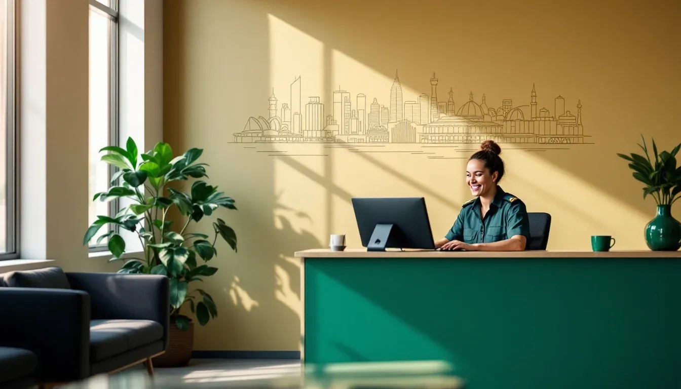 Council customer service officer reviewing a citizen request triage queue on a modern screen