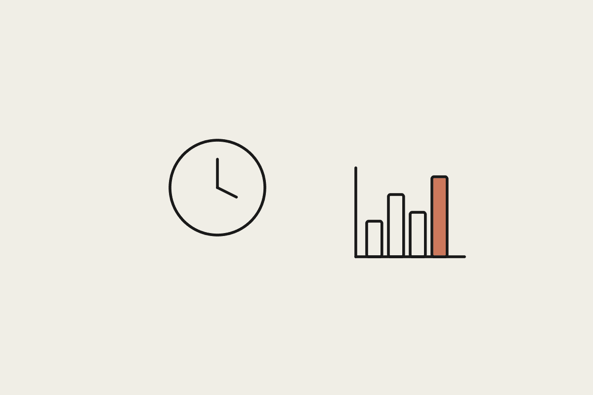 A clock and a bar chart representing the compounding cost of delayed automation