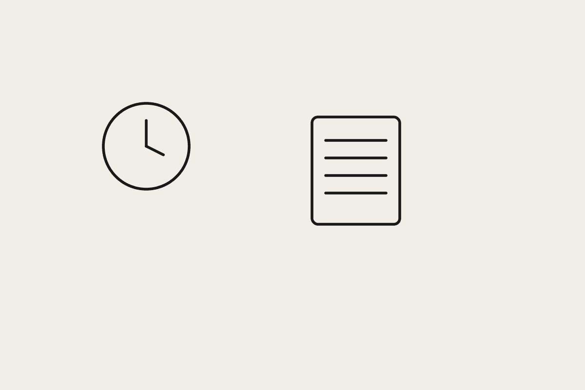A clock beside a document, representing an end-of-day shift handover note
