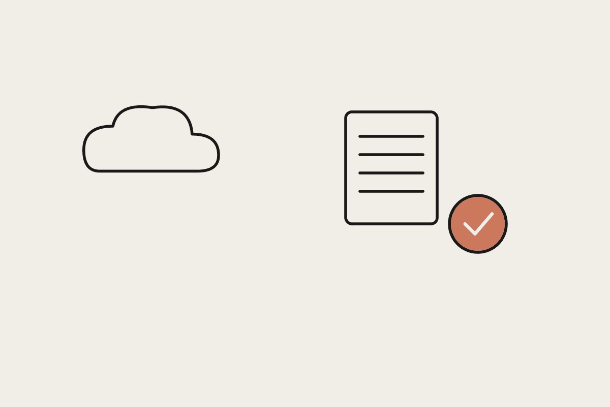 A cloud, a document, and a terracotta checkmark