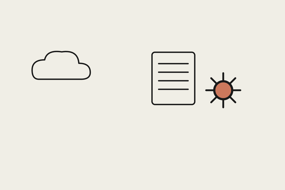A cloud, a document, and a terracotta gear