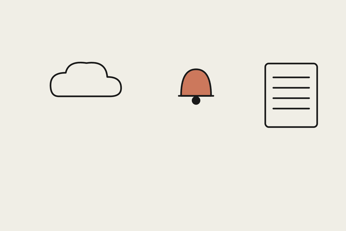 A cloud, a terracotta bell, and a document