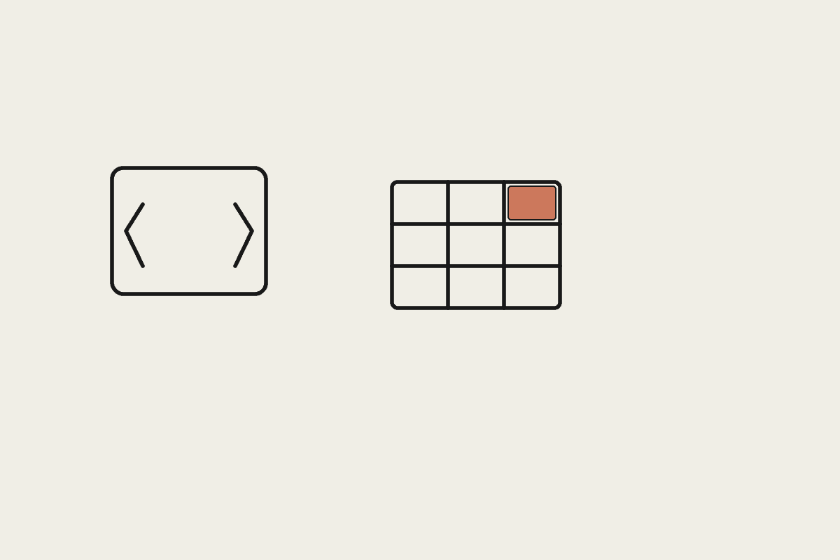 A code block beside a terracotta component grid, representing Claude Code working against a design system