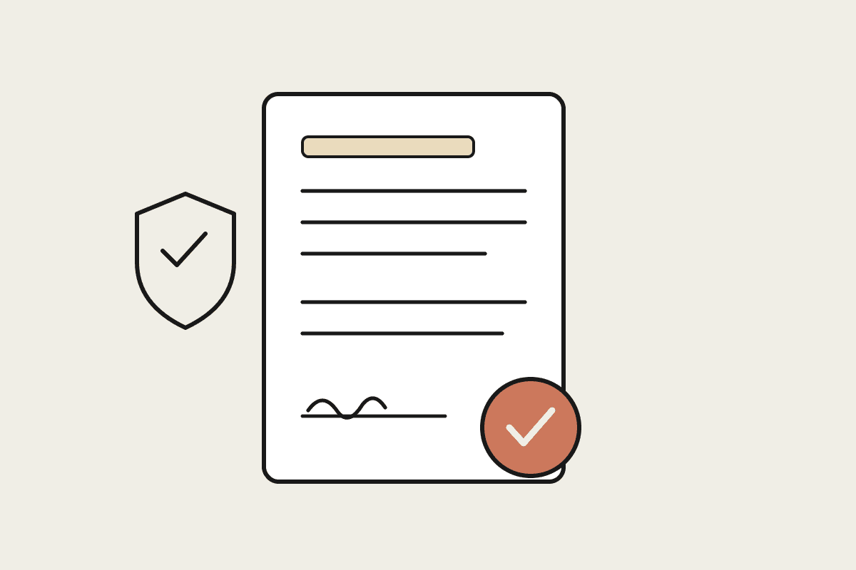 A consent document with a terracotta approval seal and a compliance shield