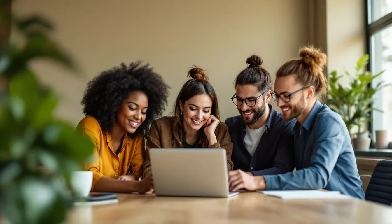 An Australian office team reviewing an AI tool together at a desk