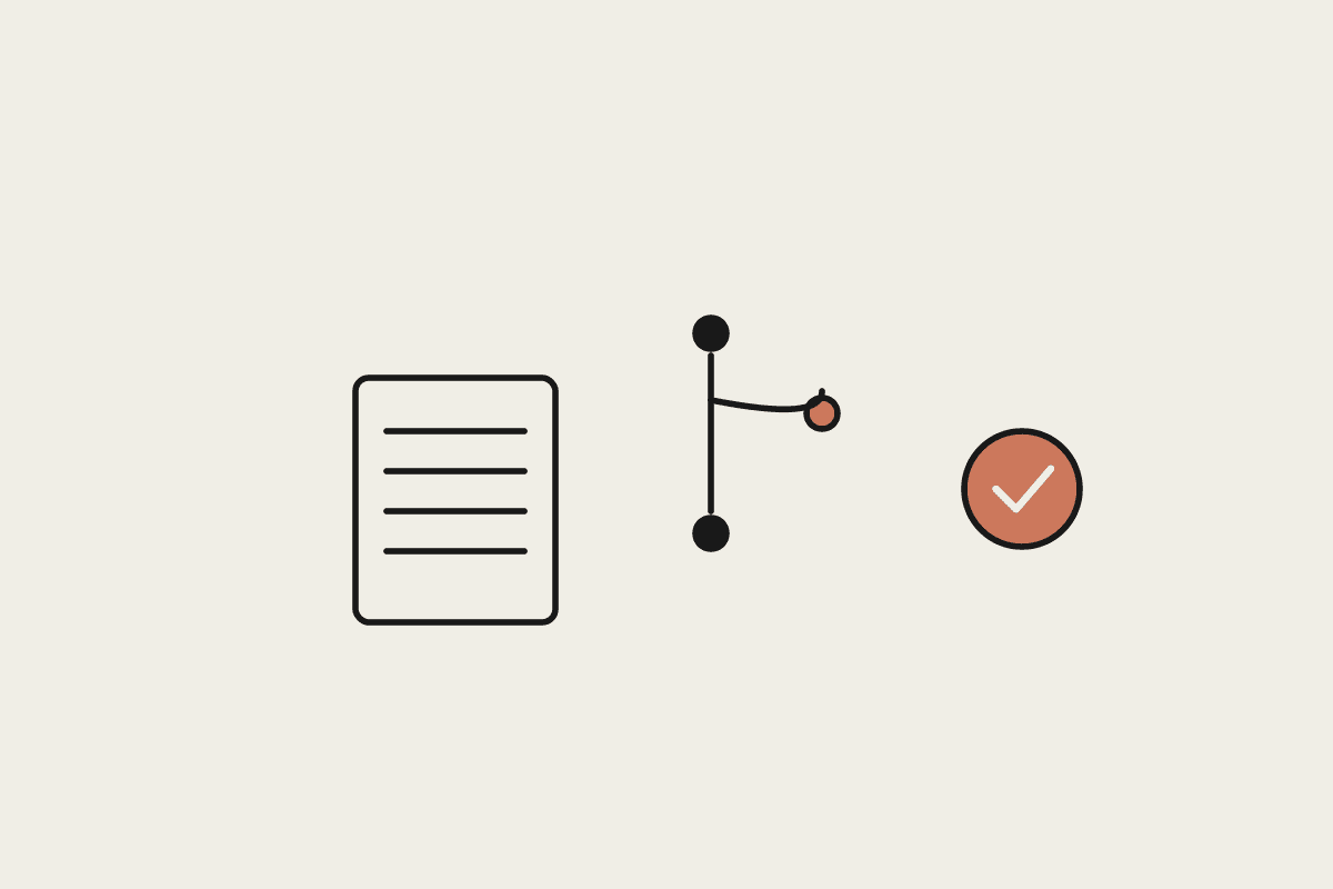 A document, a branching path and a check mark representing mapping a process before automating it