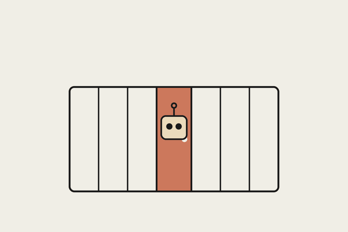 A friendly agent inside a fenced enclosure with a terracotta gate, representing the control layer of an agent harness