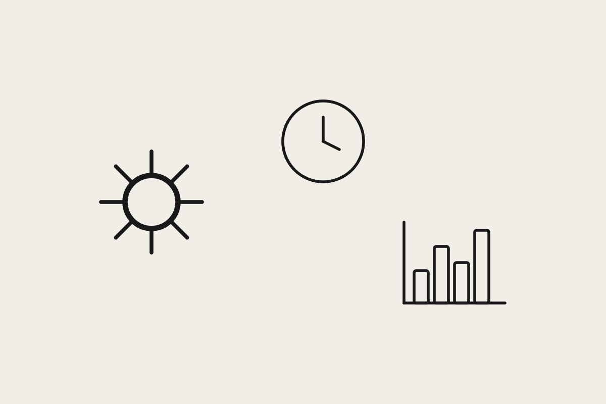 A gear, a clock and a small chart representing ongoing AI system maintenance