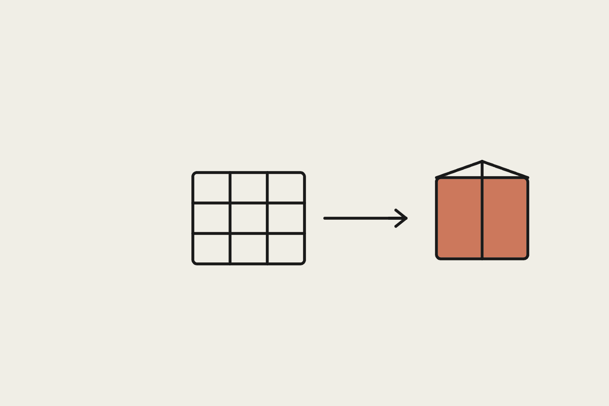 A grid, an arrow and a box representing consolidating five AI SaaS tools into one Claude setup
