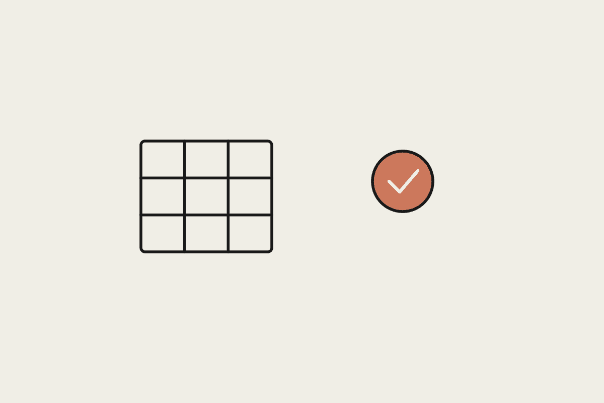 A grid of locations and a terracotta check mark