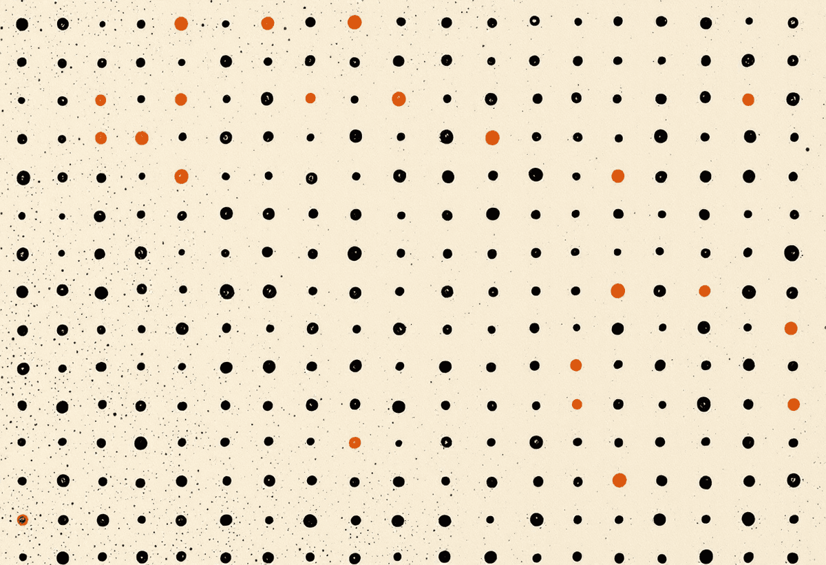 A hand-drawn grid of dots with only a few pairs connected, showing how sparse attention links only the most relevant tokens