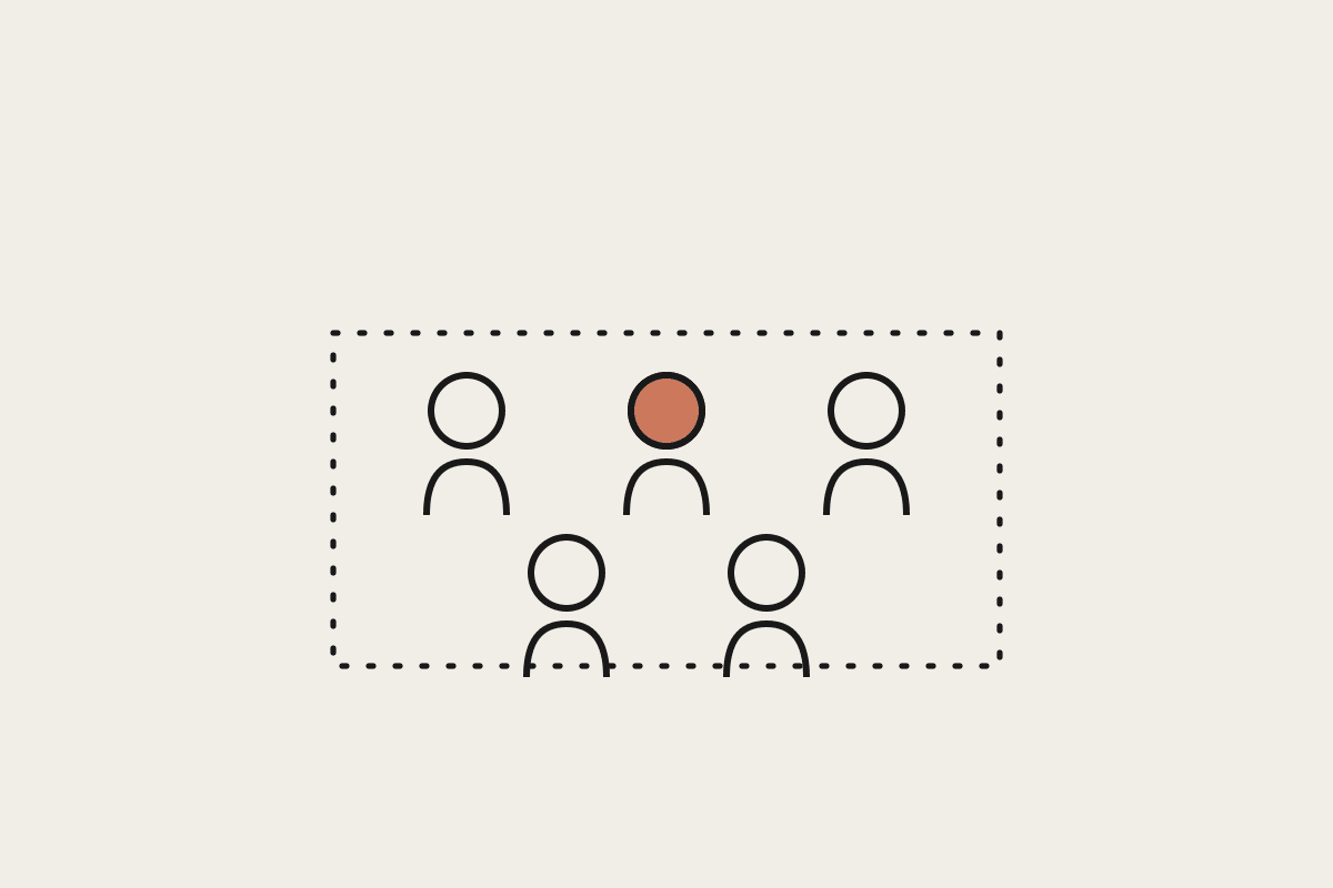 A grid of small figures connected by a loop with one highlighted, drawn in notebook style