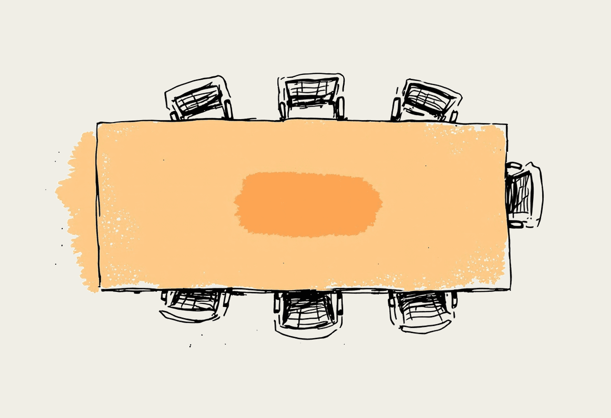 Hand-drawn boardroom table with a single document in the centre
