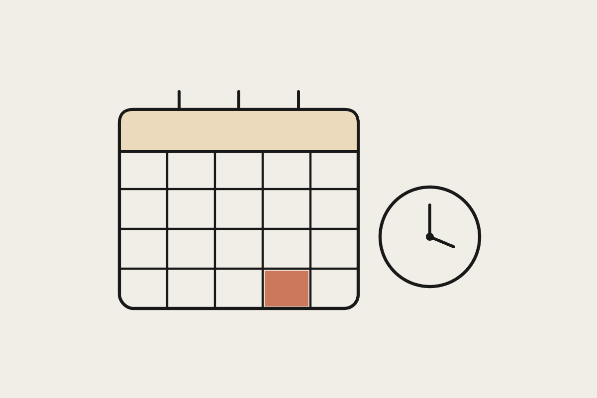 A hand-drawn calendar with the 31 March square marked in terracotta beside a clock, signalling the FBT deadline rush