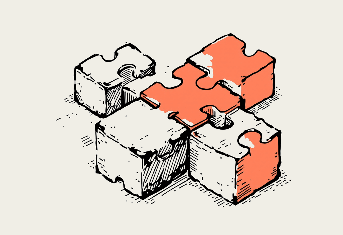 Hand-drawn hub with four plugin blocks slotting into it