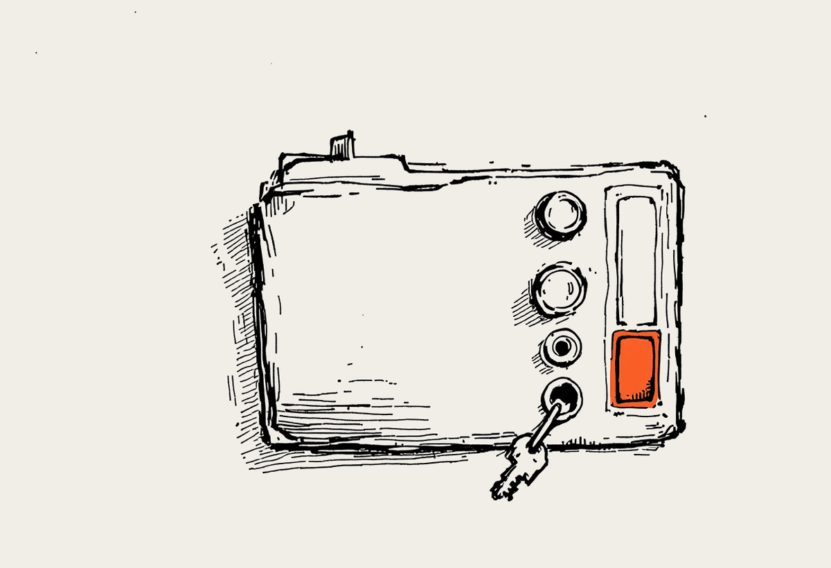 Hand-drawn folder with a key beside a row of permission toggles