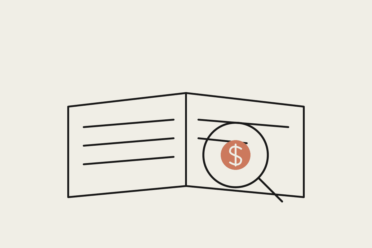A hand-drawn ledger book with a magnifying glass examining a dollar coin, representing checking your Xero numbers with Claude.