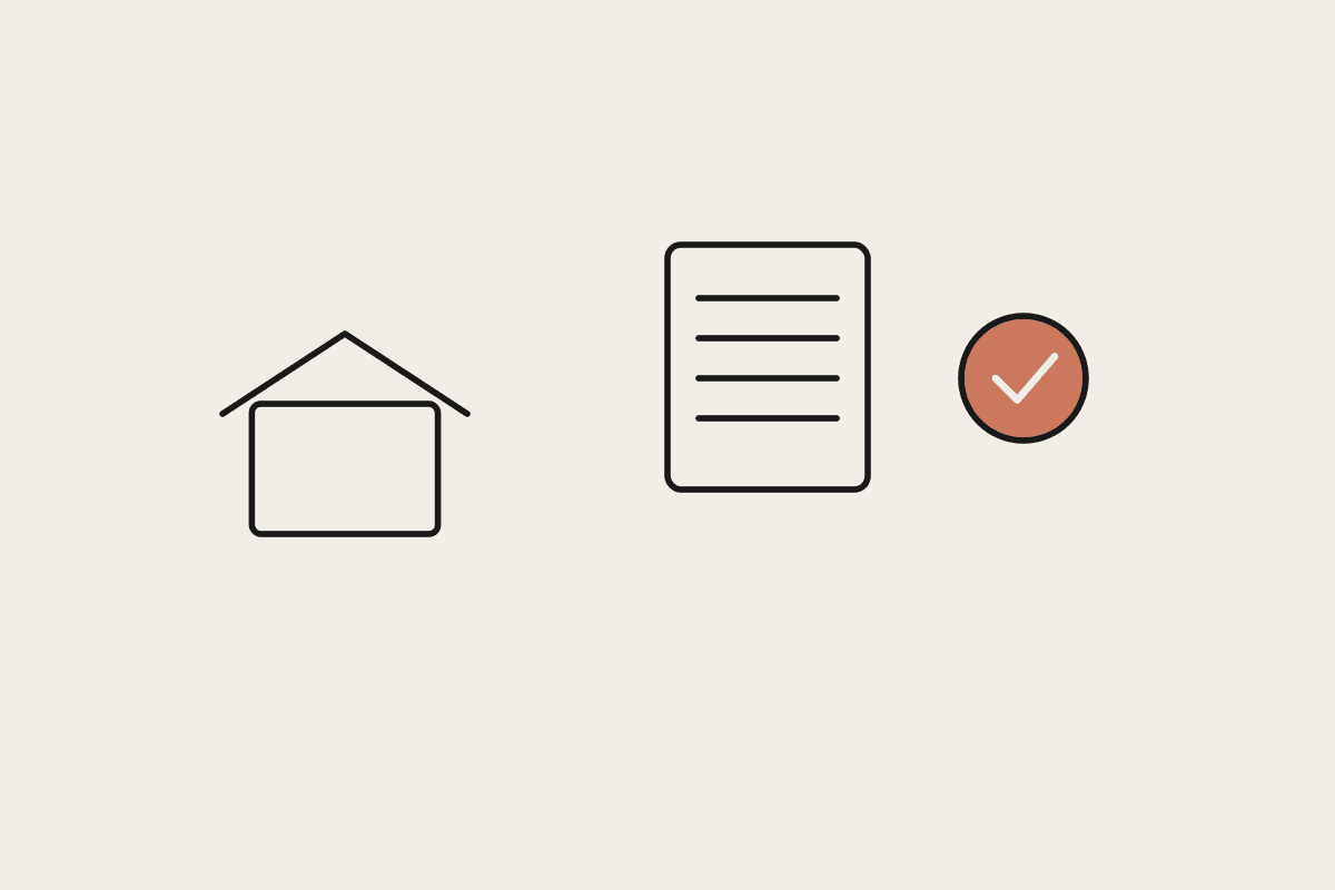 A house, a document, and a terracotta check mark