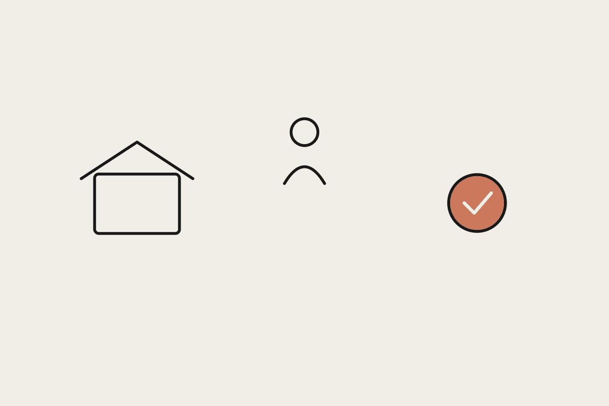 A house, a person, and a terracotta checkmark