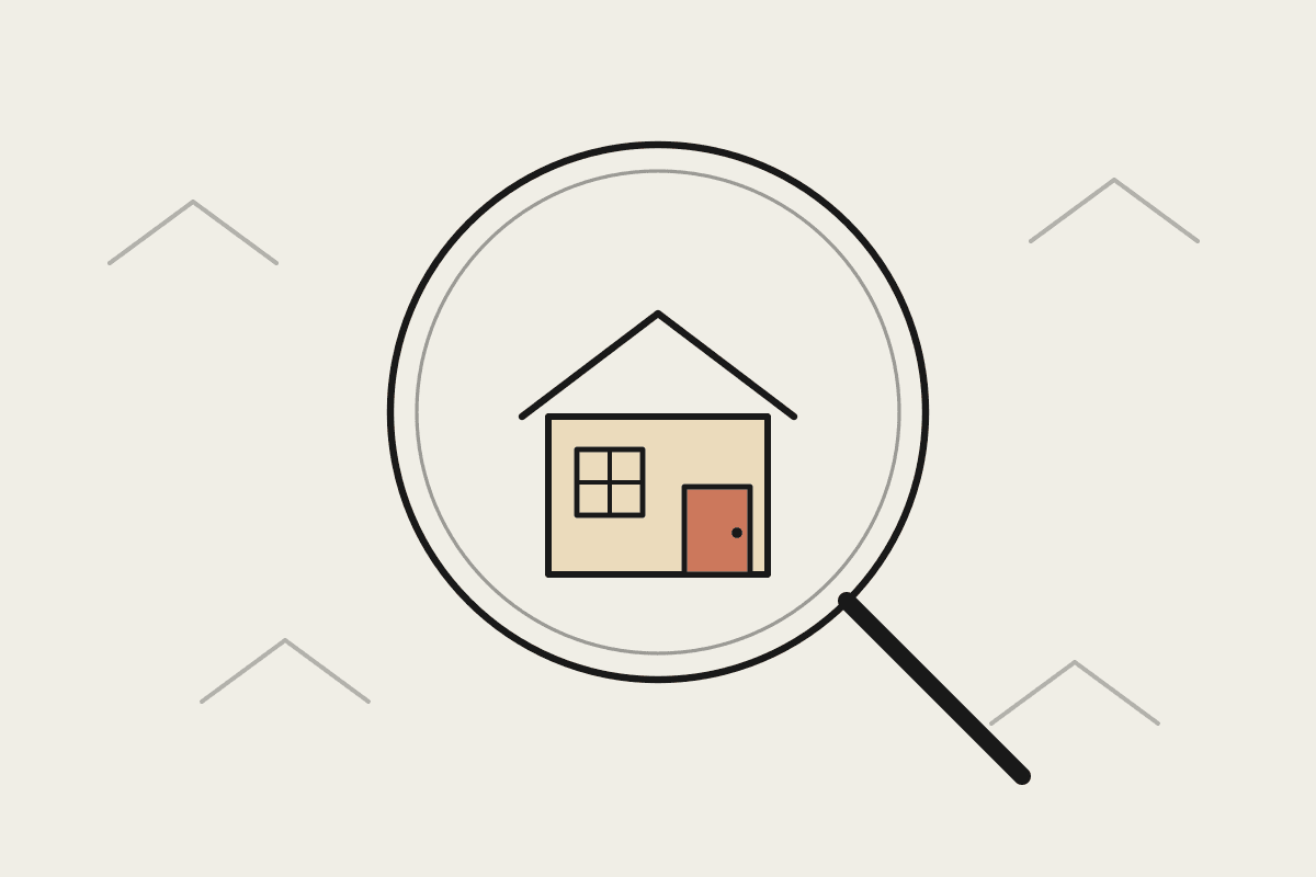 A magnifying glass revealing a single house among faint suburb rooftops, illustrating off-market property research.
