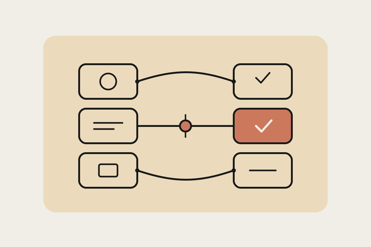 A mapping diagram: US software tiles on the left joined by connector lines to their Australian equivalents on the right, one highlighted in terracotta.