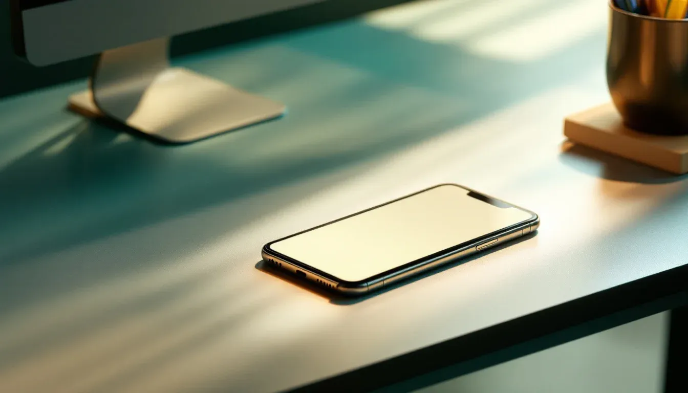 An iPhone showing a model picker for Apple Intelligence on a desk