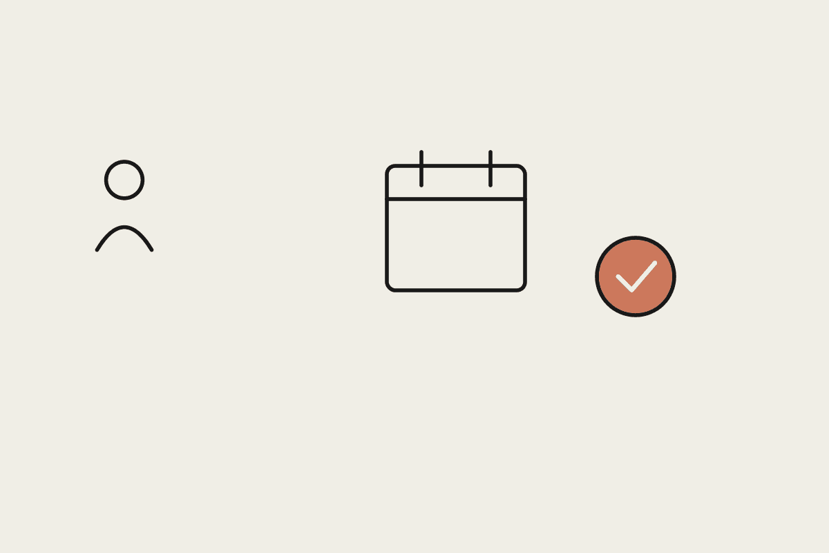 A person, a calendar, and a terracotta checkmark