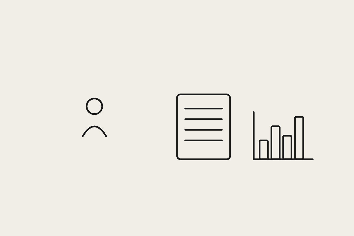 A person, a document and a chart representing marketing team prompt templates