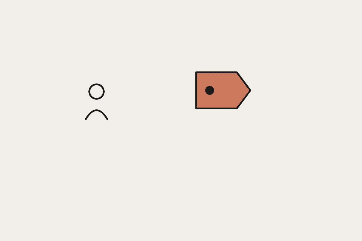 A person beside a terracotta price tag