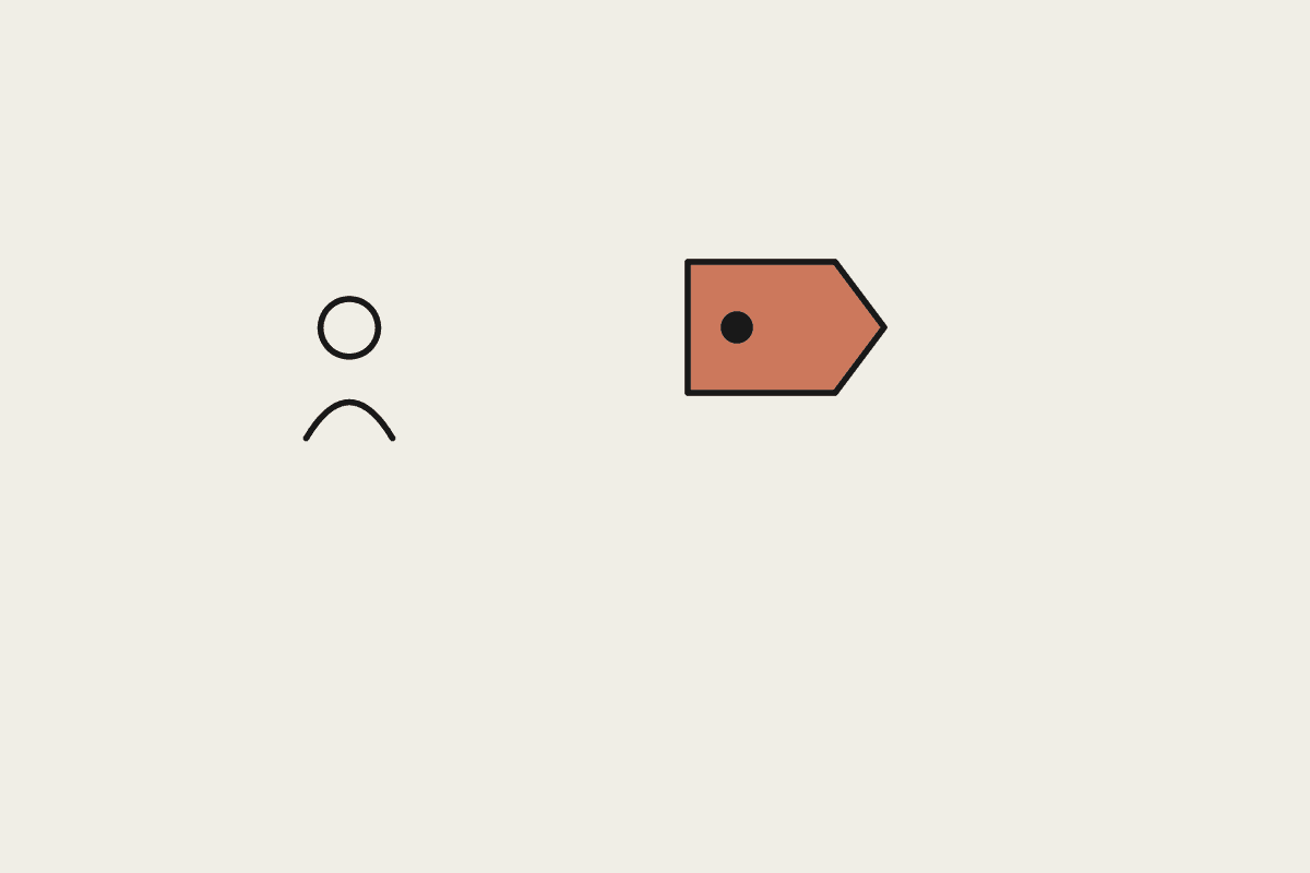 A person beside a terracotta price tag
