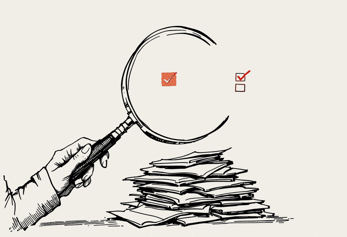 Hand-drawn illustration of a person examining a pile of papers with a magnifying glass, representing scrutiny of hidden AI costs