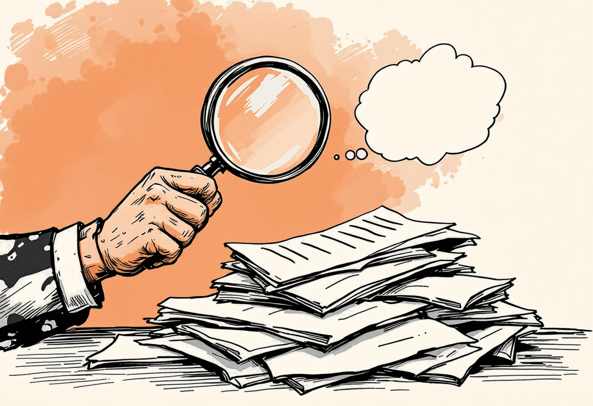Hand-drawn illustration of a person reviewing application papers with a checklist