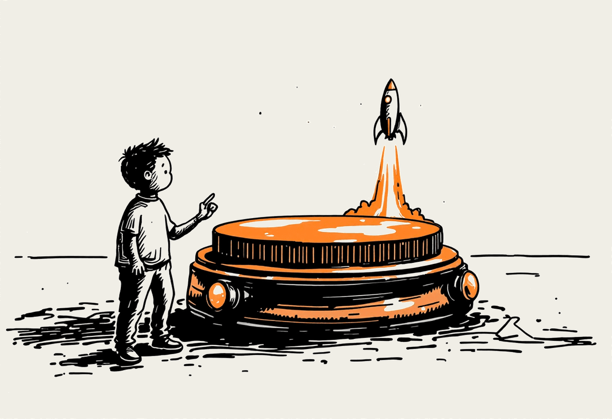 Hand-drawn illustration of a person launching a self-hosted model deployment