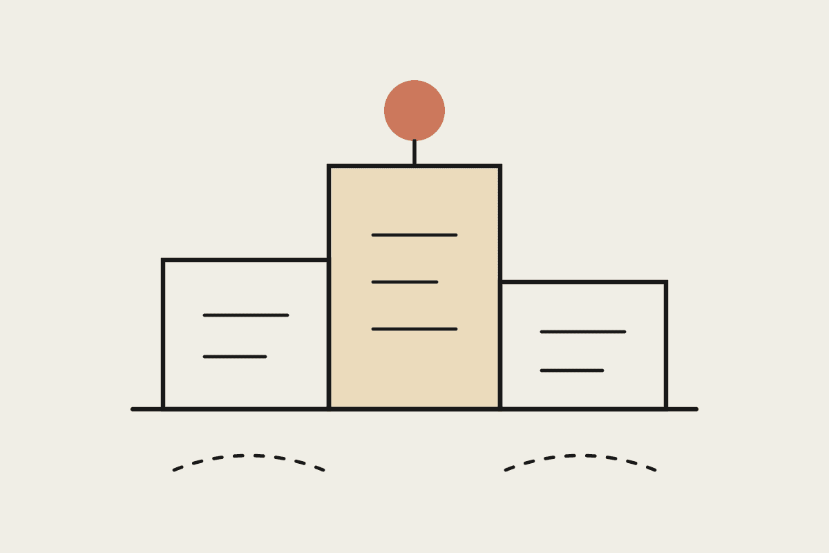 A podium with the tallest step shaded and a terracotta medal floating above it