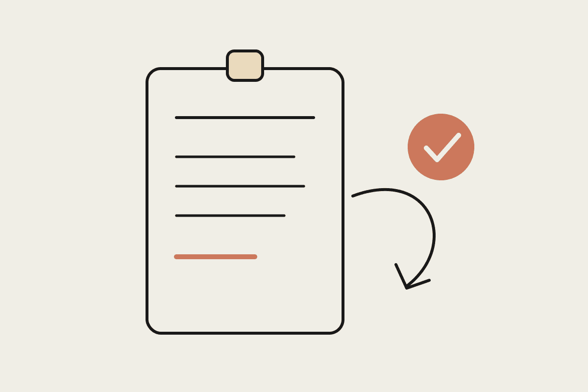 A quote on a clipboard with a follow-up loop arrow and a terracotta sent tick