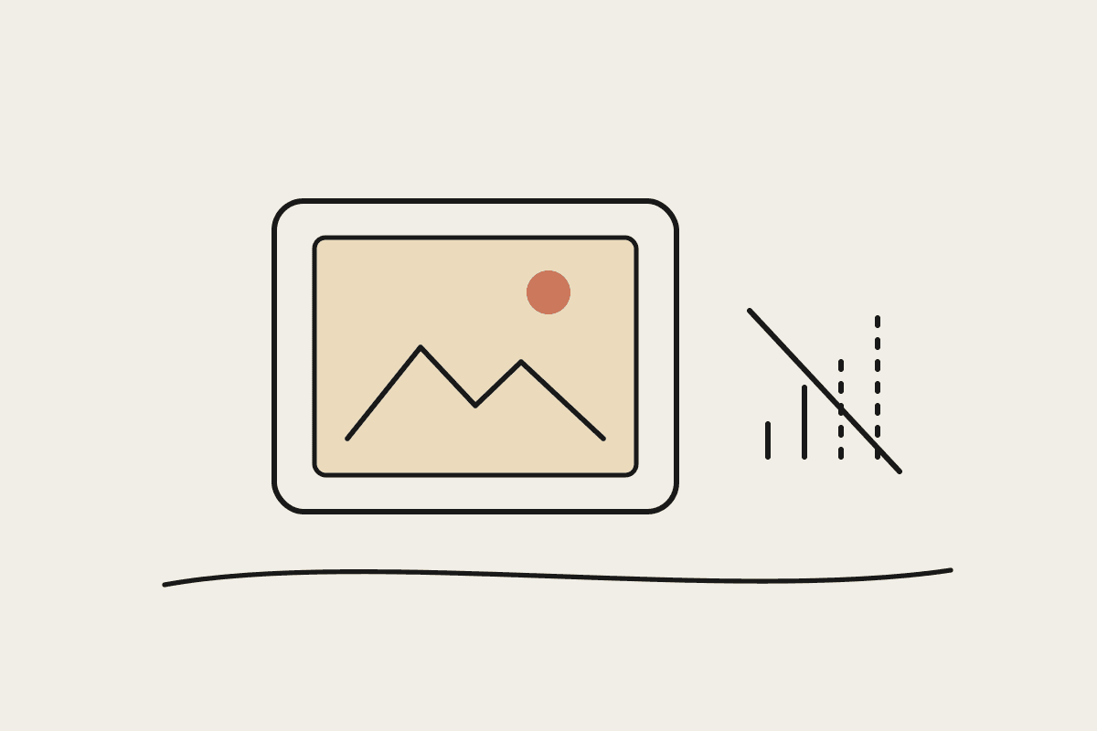 A rugged tablet showing a landscape photo next to signal bars crossed out, suggesting offline AI on a remote site
