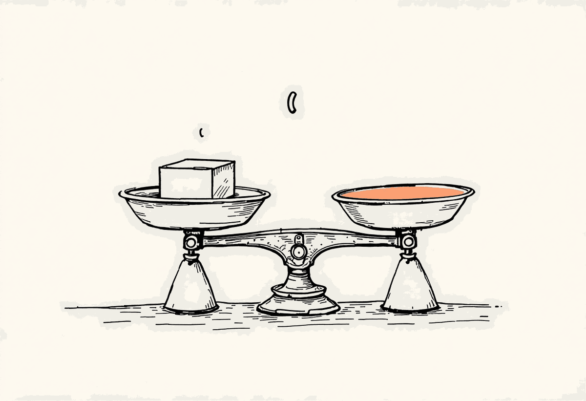 Hand-drawn balance scales weighing two AI models, one side favoured