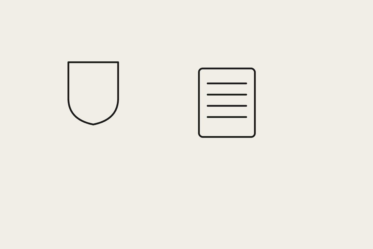 A shield beside a document, representing warranty claim paperwork and verification