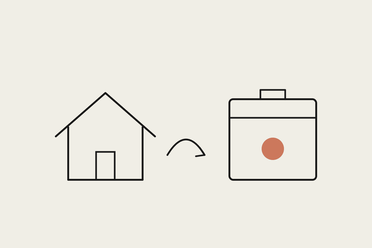 A simple house with an arrow curving across to an office briefcase, showing habits moving from home to work