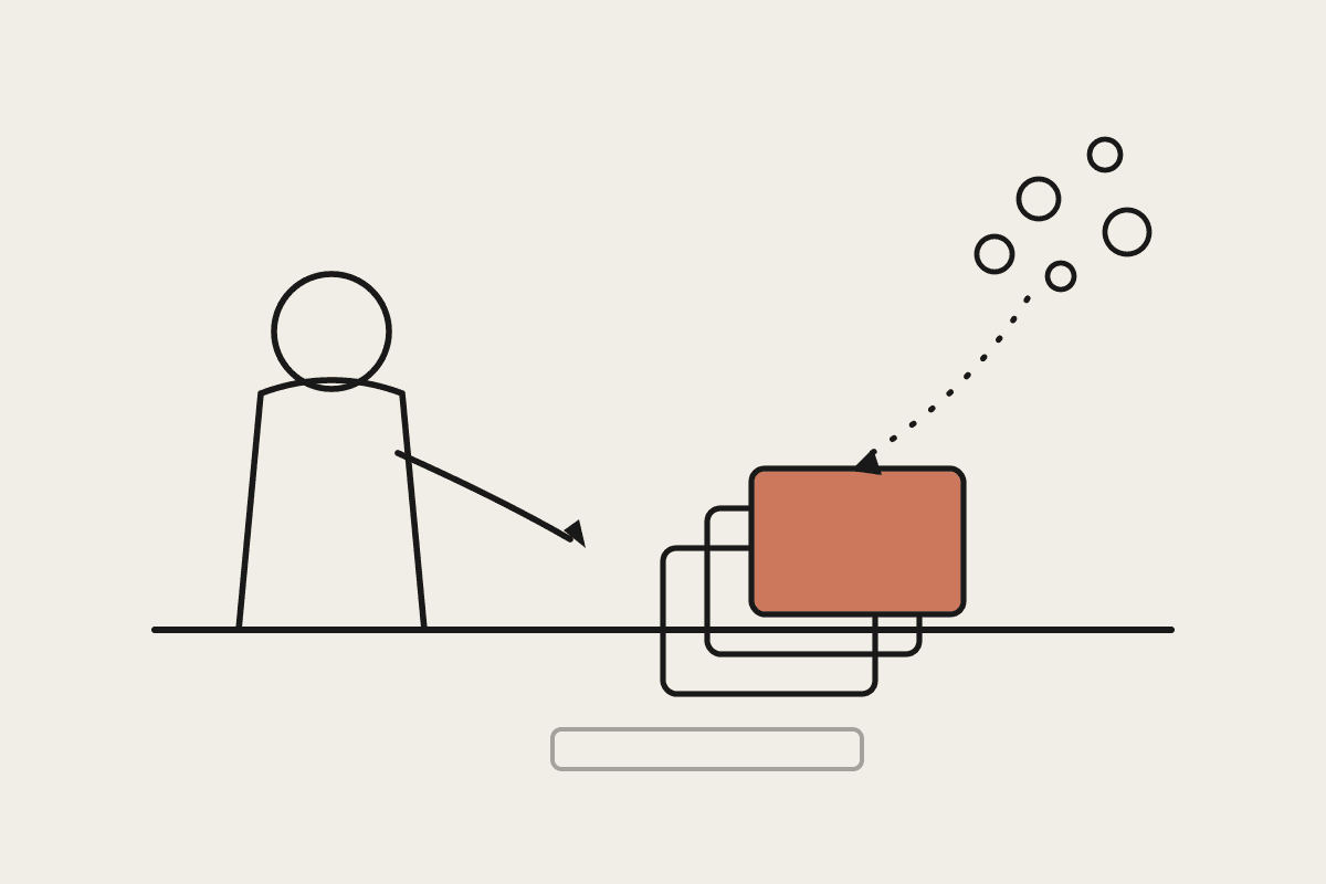 A support coordinator at a desk organising a stack of case folders, with scattered case notes being drawn into order, illustrated in a hand-drawn editorial style.