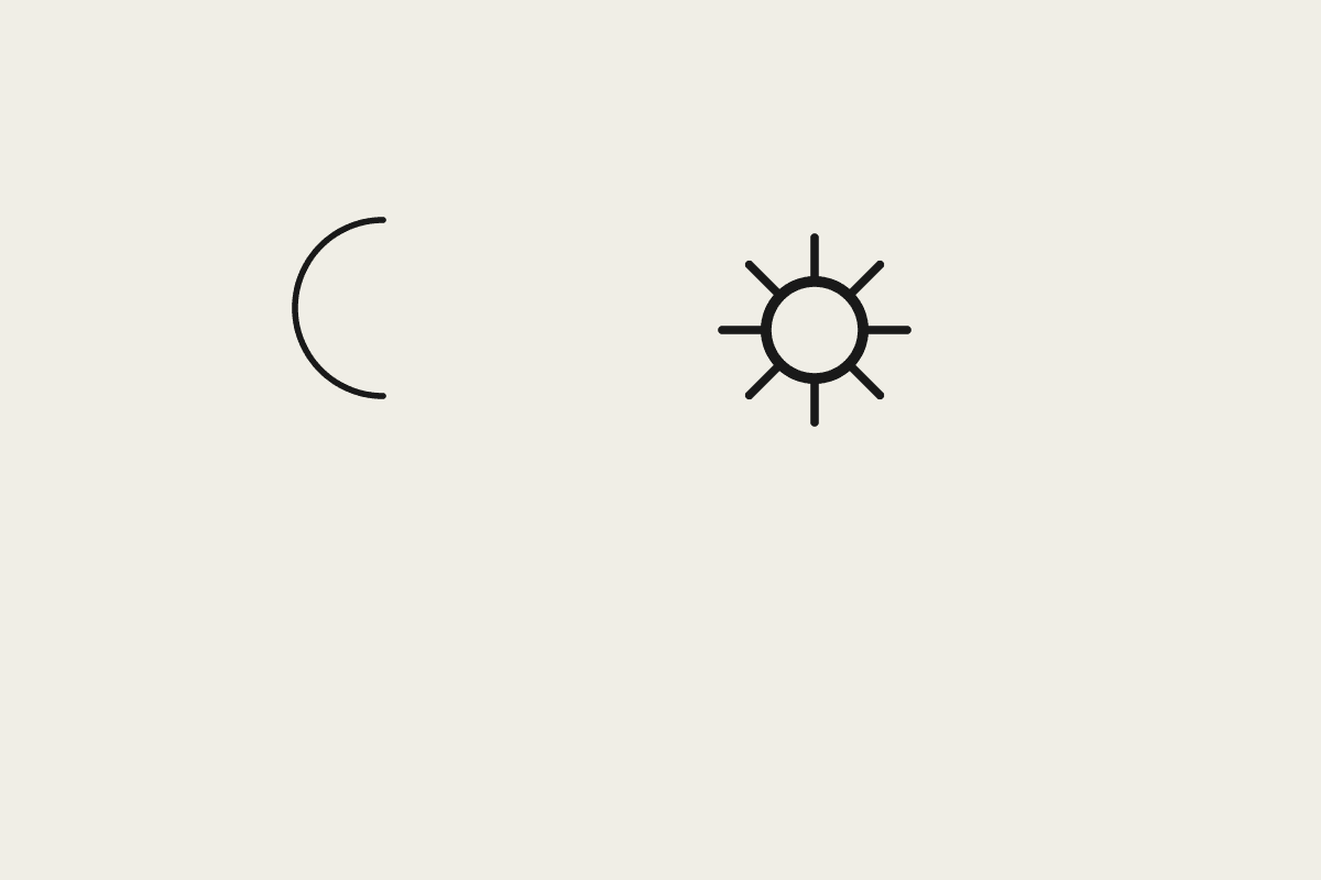 A terracotta crescent moon beside a gear, representing an automated task running overnight