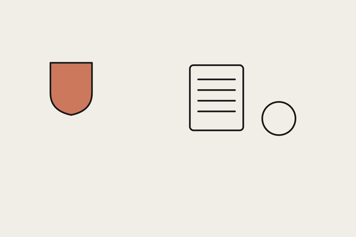 A terracotta shield, a document, and a checkmark